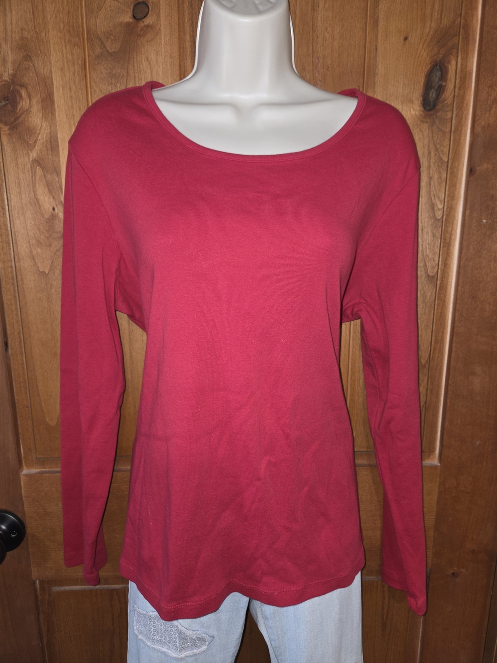 White Stag Red Long-Sleeve Scoop Neck Tee